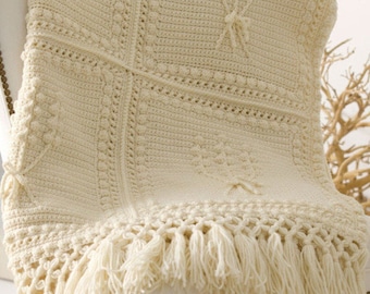 Vintage Crochet Blanket Afghan Bobble Flowers - Worsted Aran 10Ply Yarn ~ Crochet Pattern PDF Download