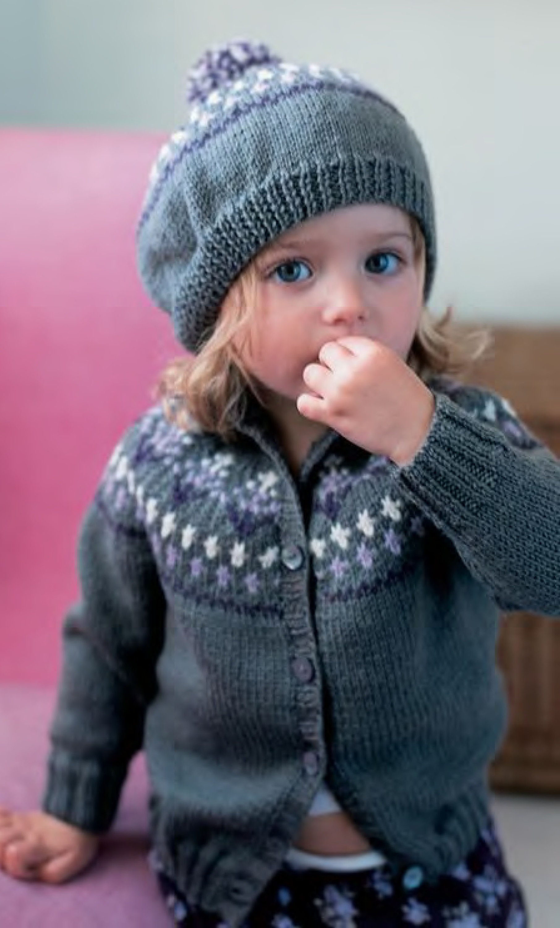 Girl's Fair Isle Cardigan & Matching Bobble Hat Knitting