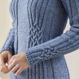 Womens Celtic Knot Cable Rib Fitted Sweater Feminine Round Neck Jumper 30 - 52&quot; Plus Size Knitting Pattern Aran 10ply Worsted Pdf Download