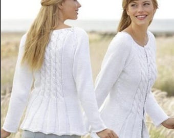 Womans ladies fitted cable cardigan jacket Aran  10 ply cotton  Yarn Knitting Pattern- Download PDF