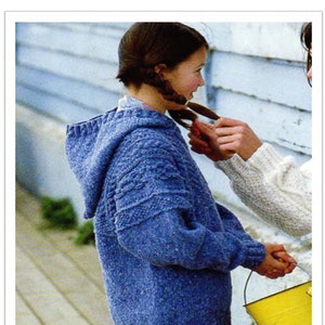 Girls Easy Aran 10ply Hooded loose fitting sweater  22- 32 inches-Download PDF Knitting Pattern
