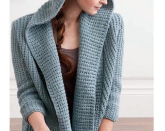 Hooded Jacket or Cardigan in Aran- Worsted weight wool- size XS-XL (34.5" - 52") Knitting Pattern Download PDF