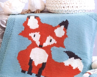 Mr Foxy Baby Afghan- Blanket cot cover  in Aran 10 Ply yarn- Knitting pattern Download PDF 25" x 25"