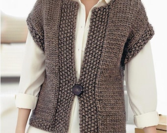 ladies Easy - Super Chunky Waistcoat 32" - 42" Knitting PATTERN 32 to 42 Inch chest PDF Instant download