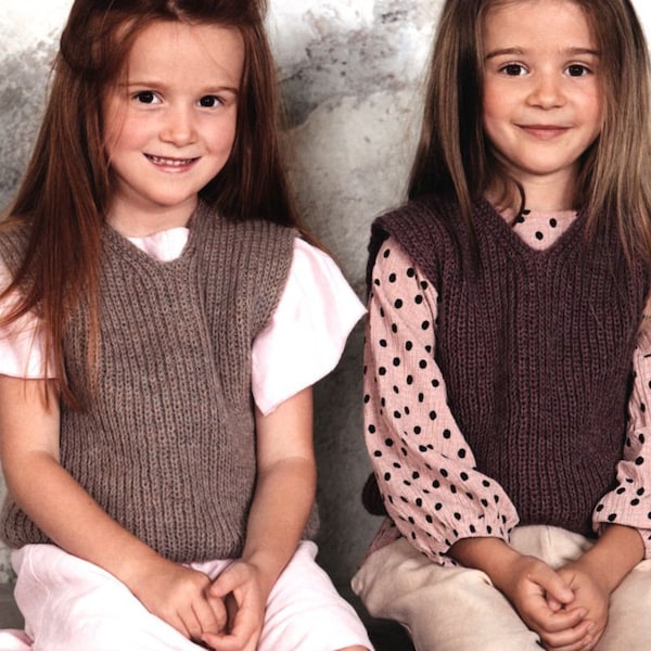 Rib V Neck Waistcoat Knitting pattern in Baby Alpaca wool- Sport / 5 ply, boys- girls vest fits chest 104/110 - 128/134 chest Download PDF