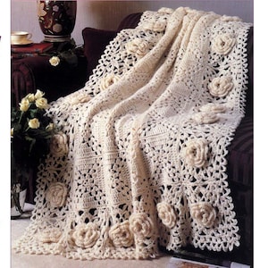 Vintage Crochet Pattern Pretty Rose Heirloom Square Afghan Blanket PDF Instant Digital Download Worsted weight wool