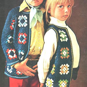 Girl&#39;s Crochet Granny Squares Cardigan & Waistcoat 4ply Fingering yarn or Cotton No 3  Download PDF 22- 28 Chest- Crochet pattern vintage