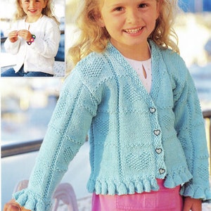 Girls Bell Edged or Moss Stitch edge cardigan in 8ply- DK light worsted Yarn  22- 28 inches-Download PDF Knitting Pattern