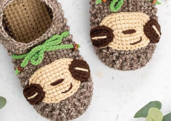 Baby Sloth Slippers- Shoes to Crochet in Aran 10 Ply Worsted Wool