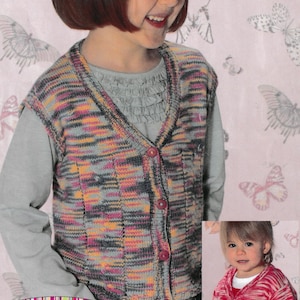 Easy Beginner Cardigan & Waistcoat Plain Knitting V neck  ~ 4 Ply ( Fingering) Knitting Pattern PDF Download- Boy&#39;s Girl&#39;s Vintage Knit