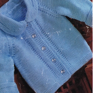 Raglan Sleeve Baby Cardigan & collar Turn up cuffs  Boy Girl  19&quot;- 22&quot; 4 Ply Fingering /3ply /DK 8 ply  Knitting Pattern PDF  download