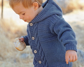 Child's Easy Cable Cardigan-& Hooded Jacket Boy- Girl- Knitting Pattern -Aran(Worsted weight) Instant Download-18-28" chest