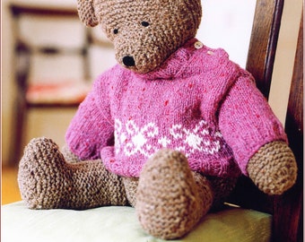 Easy Beginner Garter Stitch Toy Teddy Bear  & Sweater 14"18 to 22 inches - worsted Aran 10 ply Wool - Knitting Pattern PDF KNITTING Pattern