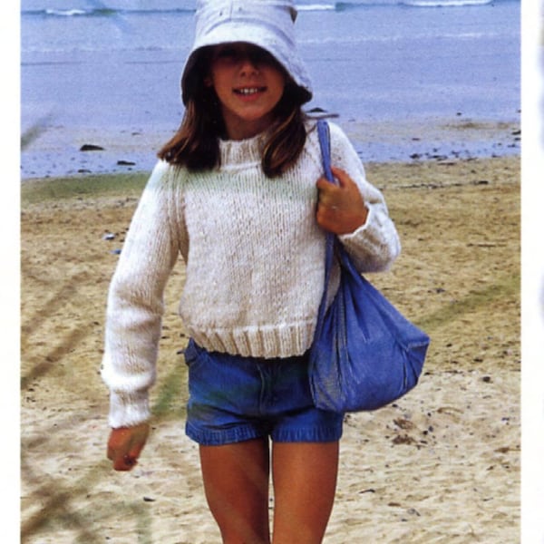 Woman's Girls Childs Chunky sweater Jumper Very Easy quick Knit~ Chunky- Bulky 12 Ply  yarn 22-40" Knitting pattern -Download PDF