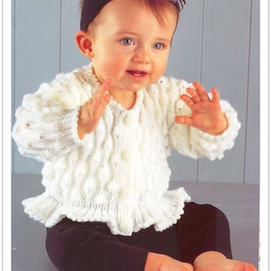 Baby Girls Long sleeved Peplum Border Frilled  Bobbly Cardigan Knitting pattern- Knitted in 8 ply (DK) fits Birth-6 Yrs- 16-28&quot; Download pdf