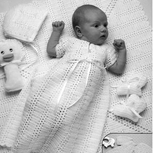 Crochet Pattern- Baby Layette- with Shawl Dress  jacket hat  bootees 8ply DK Light worsted Download PDF Birth- 6 months-  Pattern In English