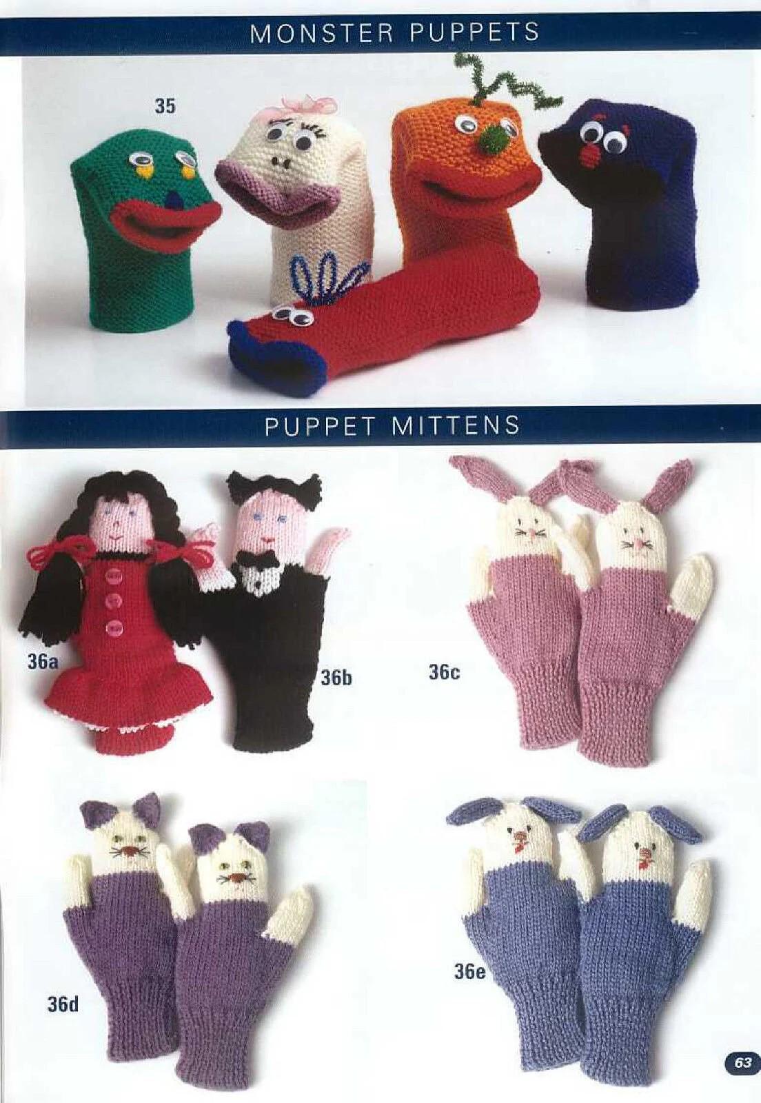 Puppet Pattern Monster Childs Novelty Monster Puppets & Puppet Mitts Gloves to Knit- Cute ...