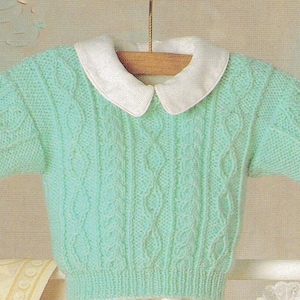 Baby Toddler Round Neck Cable Sweaters Knitting Pattern- DK -8Ply Light worsted wool- Instant Download-16-22&quot; chest PDF Royal collection