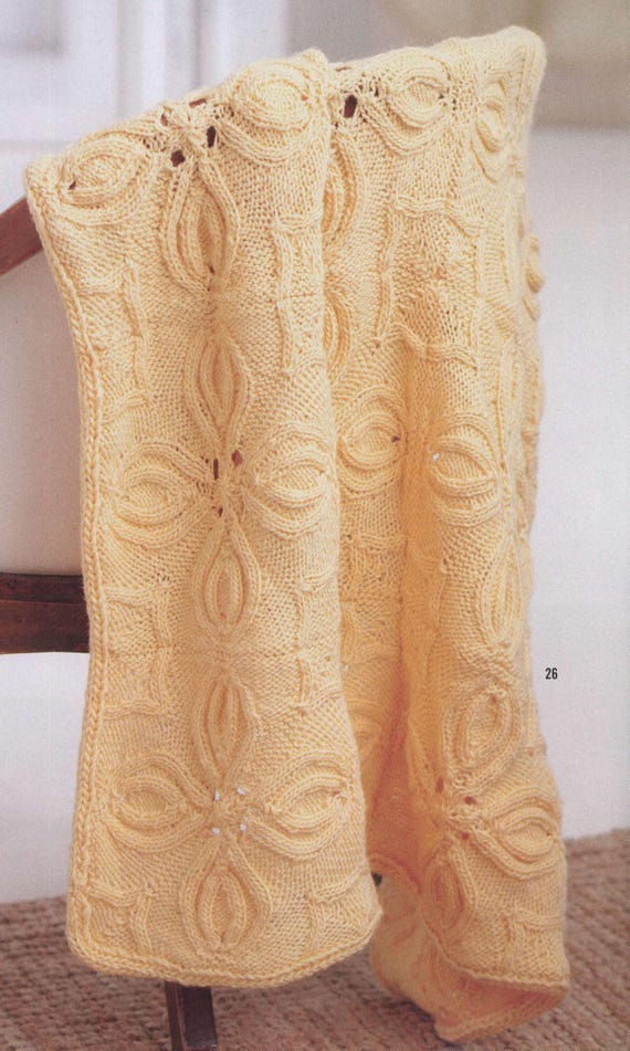 Baby Tulip Motif Blanket Afghan Shawl in DK 8Ply Worsted Weight Yarn Measures 41 x 51 PDF Knitting Pattern Instant Download
