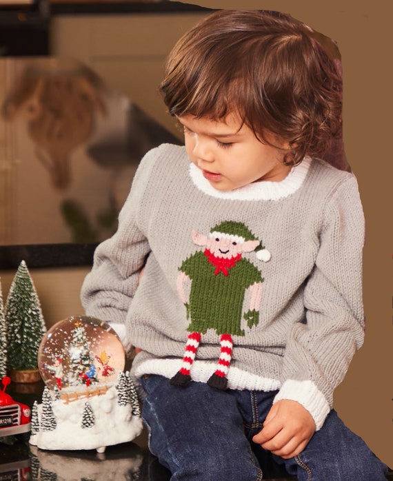 Childs Round Neck Elf Christmas Sweater in DK Ply Light Worsted