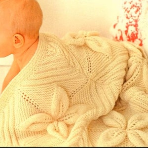 Leaf Pattern Baby Blanket Knit in Squares Pram- cot cover -Aran 10 Ply Worsted & DK 8 Ply Light Worsted Knitting Pattern PDF Download