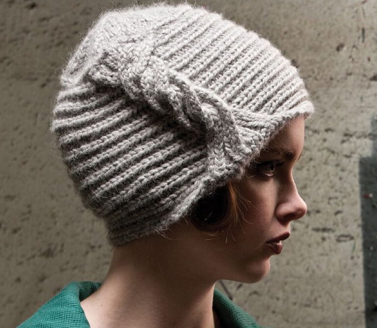 Woman's Unusual Chunky Knit Rib & Cable Hat Knitting Pattern Download ...