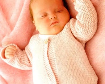 Easy Beginner Newborn Cardigan Jacket Garter & Stocking Stitch Newborn Size ~ DK 8 Ply Light Worsted Knitting Pattern pdf download