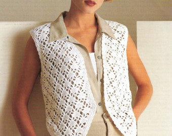 Womens Lacy  Shell Stitch Crochet Waistcoat V Neck style with Deep pointed front 30" -44" In Cotton DK - 8 ply  Crochet pattern download PDF