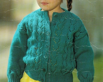 Girls Eyelet pattern Round Neck- Cardigan 22-26" DK / Light light /8ply pdf Instant Download knitting pattern PDF