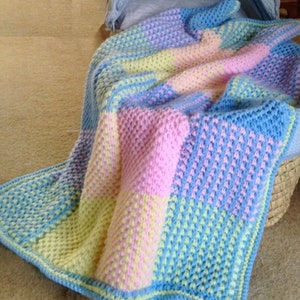 Baby Blanket Cot Pram cover crib - Contrast Squares   DK / 8 ply/ Light worsted Knitting Pattern PDF Instant download