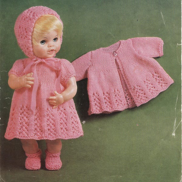 Baby Dolls Knitted dress, cardigan jacket Socks & hat Dolls Clothes 14-16 inch 4 ply Ply Yarn Knitting Pattern PDF download