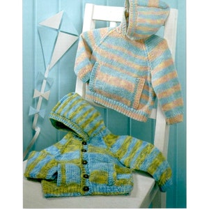 Baby Toddler Easy Raglan Hooded Jacket & Sweater with pockets Boys Girls DK 16-26&quot; DK 8 Ply Light Worsted PDF Download Knitting Pattern