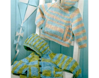 Baby Toddler Easy Raglan Hooded Jacket & Sweater with pockets Boys Girls DK 16-26" DK 8 Ply Light Worsted PDF Download Knitting Pattern