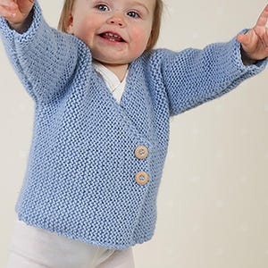Baby Cross Over Garter Stitch Easy Knit Cardigan & Socks knitting pattern Girls jacket long sleeve Birth-4 years (50-104 cm) Download PDF