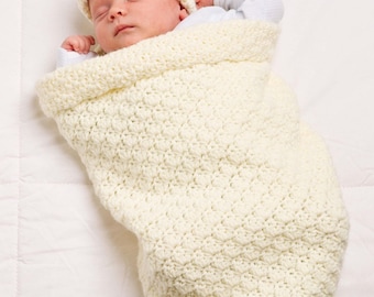 Easy Baby Cocoon Bunting Sleeping Bag & Hat 0-3 mths ~Easy Aran 10 Ply Worsted Crochet Pattern PDF Instant Download