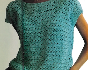 Womens Round Neck Textured summer Top Sleeveless Sweater Jumper Vest Slipover 32"-42" DK 8 ply cotton yarn Knitting Pattern PDF download