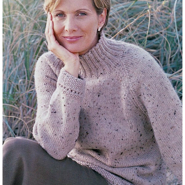 Womens Aran Sweater Jumper High Turtle Neck Polo Neck ~ 32" - 42" ~ Aran 10 Ply Worsted Knitting Pattern PDF Instant download