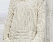 Easy Sweater Knitting Pattern- Super chunky womans Pullover Downloadable PDF Sizes Small-3 XL