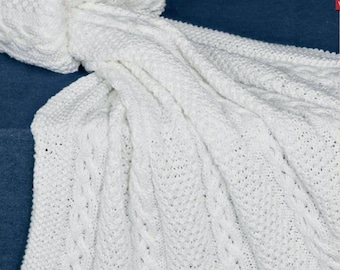 Baby Blanket ~ Moss stitch & Cable pattern~ Row by Row  Knitting pattern  in DK - 8ply Light worsted wool-Download PDF -69 x 100 cm complete