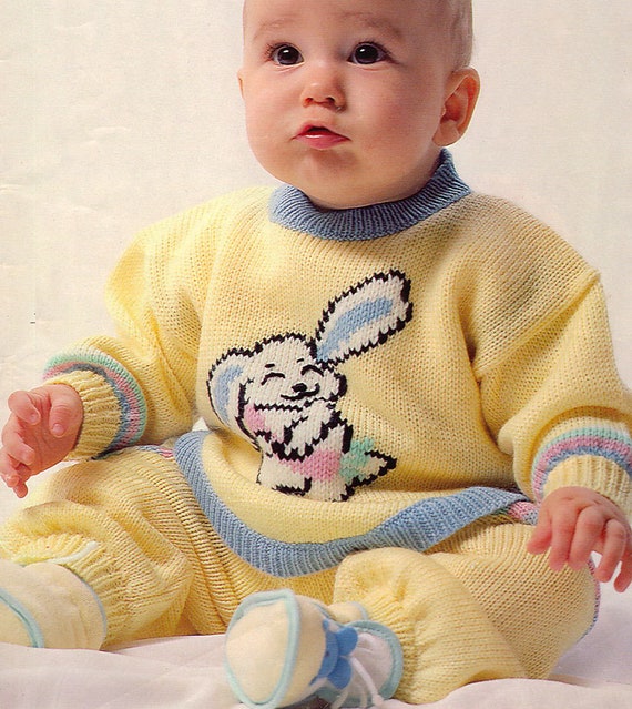 Child's Sweater Pants With Embroidered Rabbit Knitting Pattern