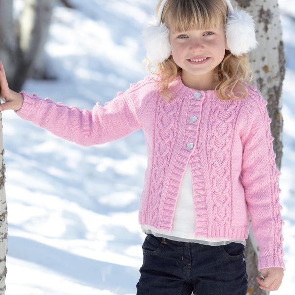 Girls Cable- Bobble DK-8PLY Cardigan Knitting pattern- PDF Download- Raglan sleeves- Light worsted age 2-13 years