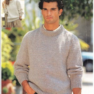 Man & Womans Easy Raglan Round Neck sweater Chunky- Bulky 12ply yarn- 30-42&quot; chest Knitting pattern Download PDF- Knits up quick- Easy