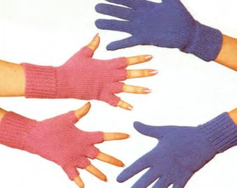 Vintage Ribbed Cuff Gloves & Fingerless Gloves 4 Ply Knitting Pattern PDF Instant download