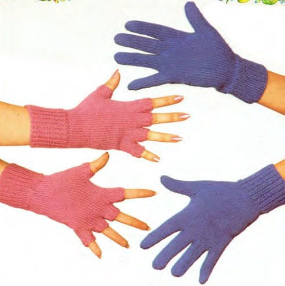 Vintage Ribbed Cuff Gloves & Fingerless Gloves 4 Ply Knitting Pattern PDF Instant download