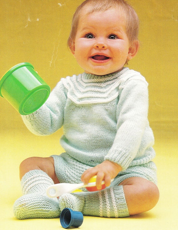 Baby Easy Yoked Jumper Pants and Socks 4PLY Yarn Fits From 18
