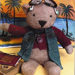 Teddy Bear Knitting Pattern- Bear with Cute Cardigan & Scarf- DK- 8Ply Yarn - About 44cm tall- Knitting Pattern Download PDF