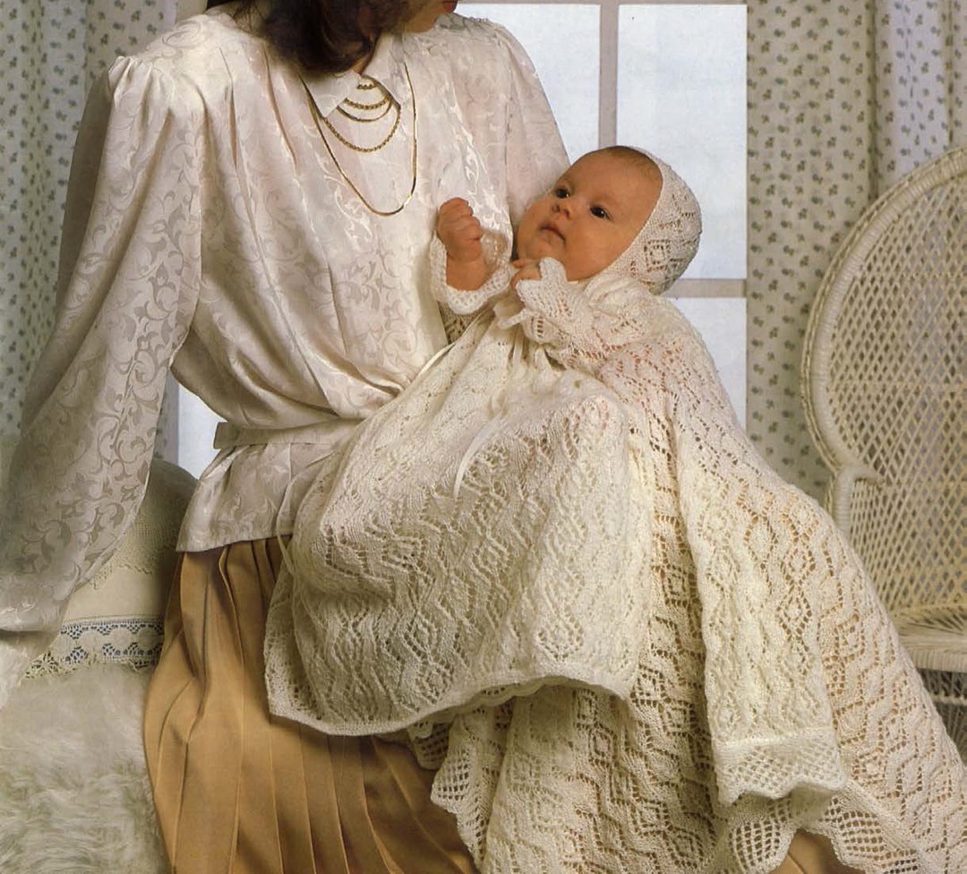 Baby Vintage Christening Dress- Robe- Bonnet- Shawl - 2ply- Download ...