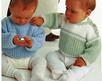 Easy Knit Babies & Toddlers Plain - Striped Fisherman's Rib Jumpers -Knitting Pattern- PDF- Digital Download