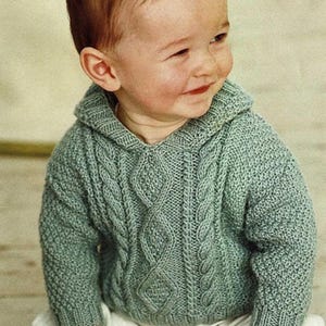 Boys Round Neck Cable Sweater-& Hooded Sweater Knitting Pattern- DK -8Ply Light worsted wool- Instant Download-16-26&quot; chest  Or (0-6 years)