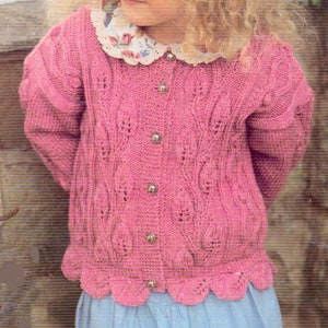 Girl's Long sleeved scalloped edge trailing Leaf Cardigan Knitting pattern- DK (8ply) 22-30" Download PDF